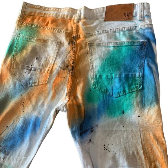 Distressed Paint Multicolor Denim Waimea Mens Jeans 32x32 Skinny Fit - Picture 14 of 16
